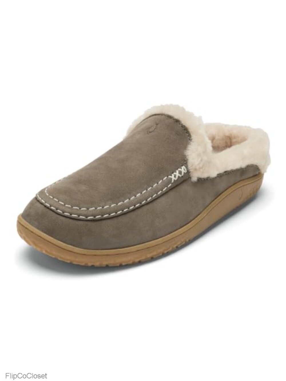 Nubuck Leather Shearling Slippers with Wet Grip